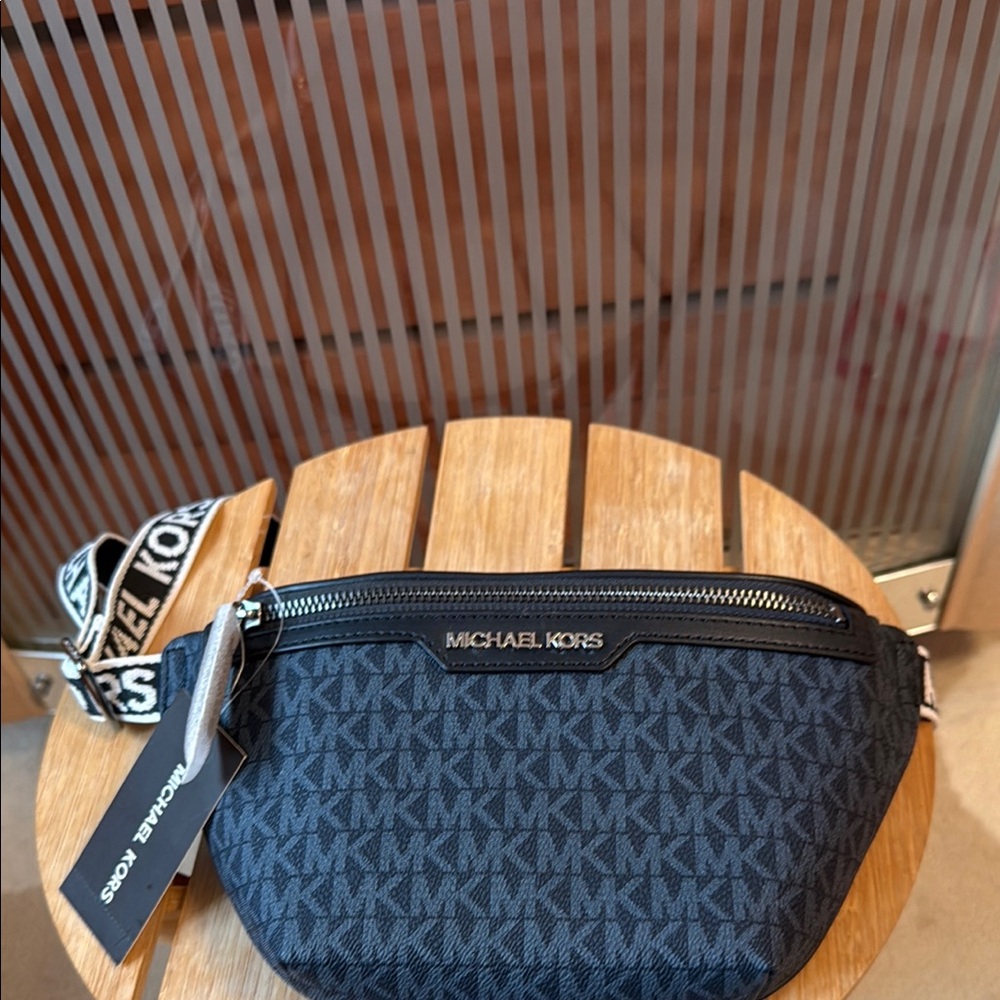 Michael Kors Black Belt Bag with Signature Style
